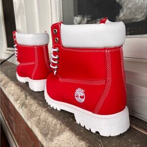 Red and White timberland Boots